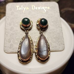 Talya Designs Gemstone Earrings Jade /Amythest  NWT